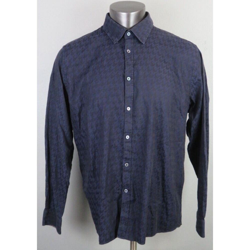 Mens Ted Baker London Long‎ Sleeve Button Front Dress Shirt Size 7 Blue Black